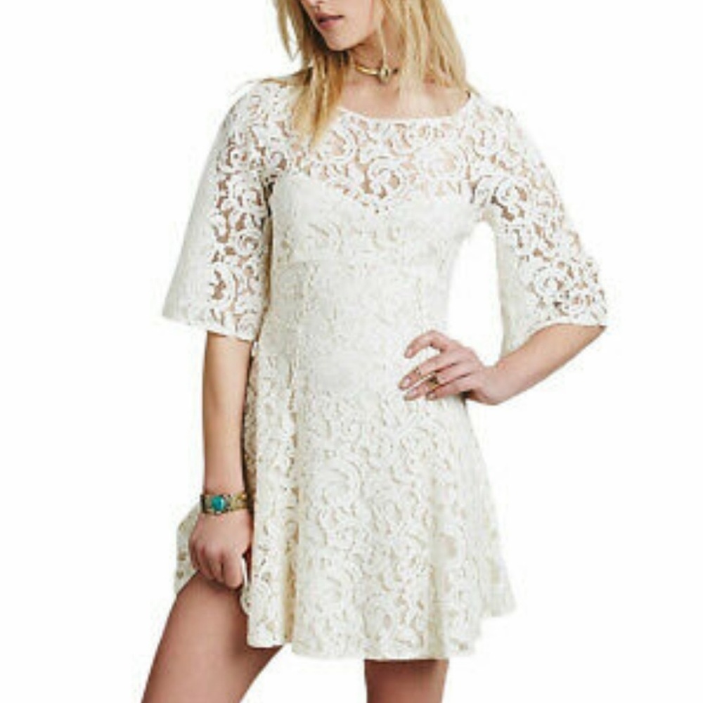 Free People Gypsy Mountain Ivory Lace A-line Fit and Flare Dress